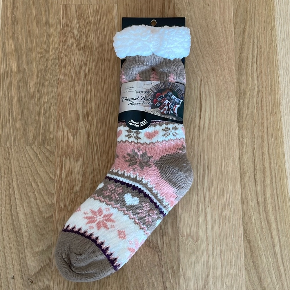 NWT Thermal Knit Slipper Socks One Size Fair Isle Winter Fleece Mirabeau
